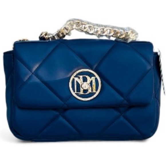 Badgley Mischka NWT Elegant Navy Quilted Bag with Gold Chain